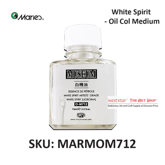 Bottle of white spirit oil medium with labels and branding on a white background