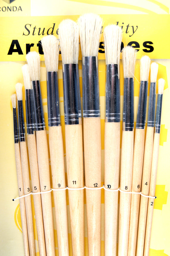 Student Bristle 12pcs Sets - Round & Flat