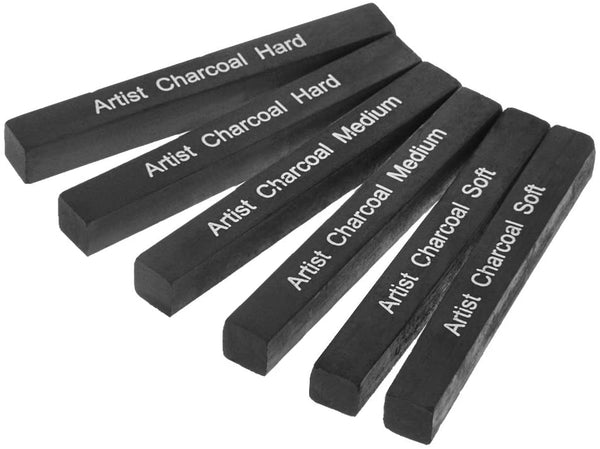 Compressed Charcoal Sticks 6pcs - Soft, Med & Hard