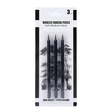 Woodless Charcoal Pencil Set 3pcs - Soft, Medium & Hard